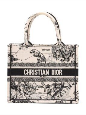 Christian Dior Canvas Small Toile de Jouy Zodiac Book Tote Bag Beige x Black